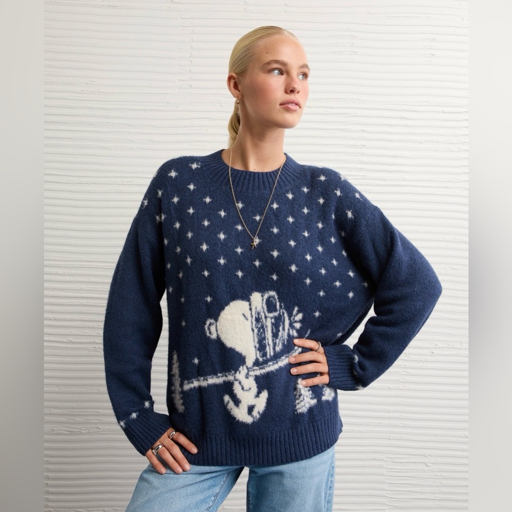 American Eagle Outfitters Navy and White Graphic Sweater